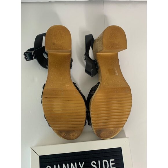 Porronet Black Sparkle Leather Cork Wedge Heels Size 8 - Picture 7 of 13